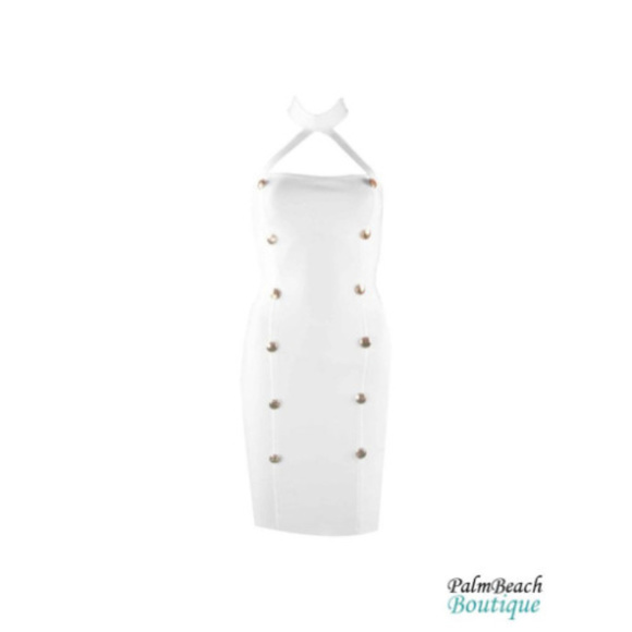 Halter Choker Neck Button Front Bandage Dress - Picture 2 of 3